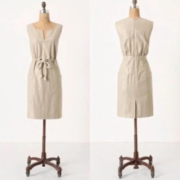 Maeve Flaxen Canvas Metallic Finish Sleeveless Patch Pocket Dress 2 - Picture 1 of 6